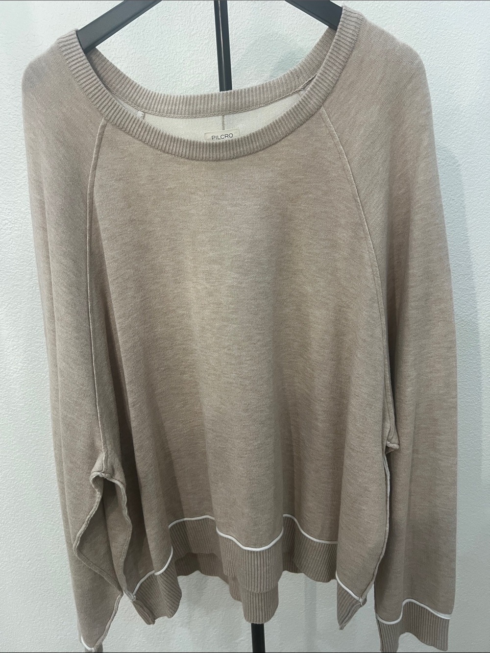 Pilcro Anthropologie Taupe Sweatshirt with White Piping